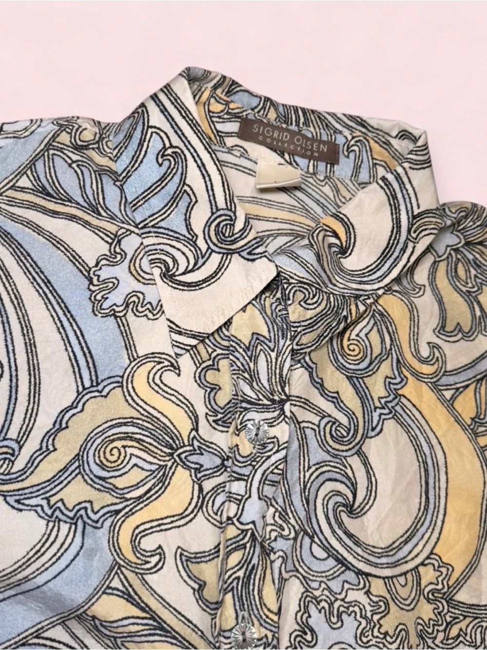 Sigrid Olsen 100% Silk Paisley Button Up Blouse Medium Coastal Grandma - Picture 4 of 8